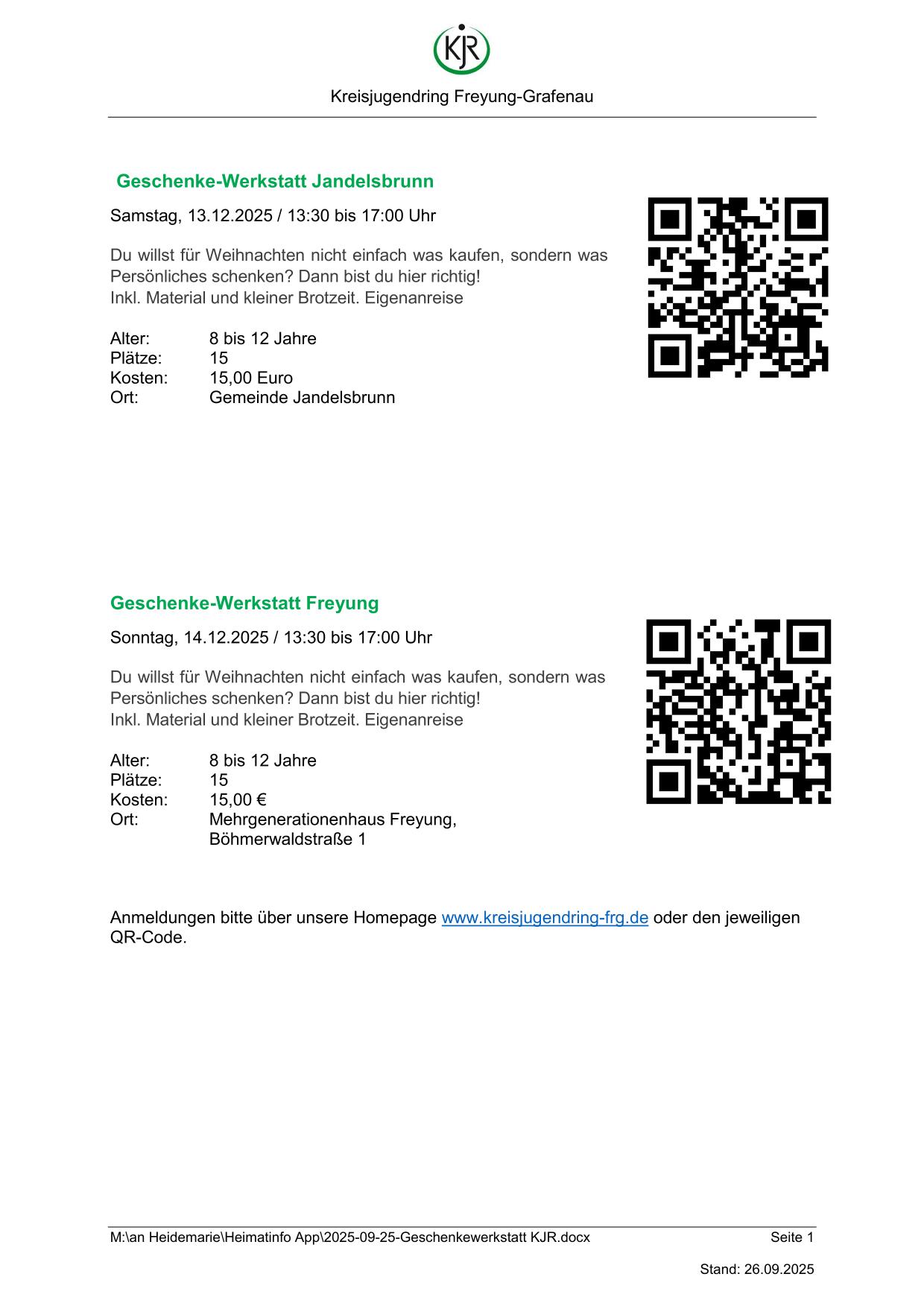 Veranstaltungen im Dezember des Kreisjugendring Freyung-Grafenau