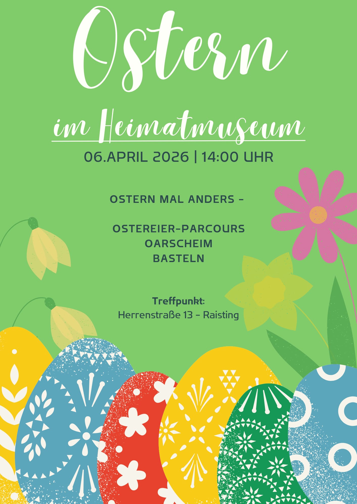 Öffnung des Heimatmuseums im Alten Pfarrhof mit Ostereiersuchen und "Oarscheim"