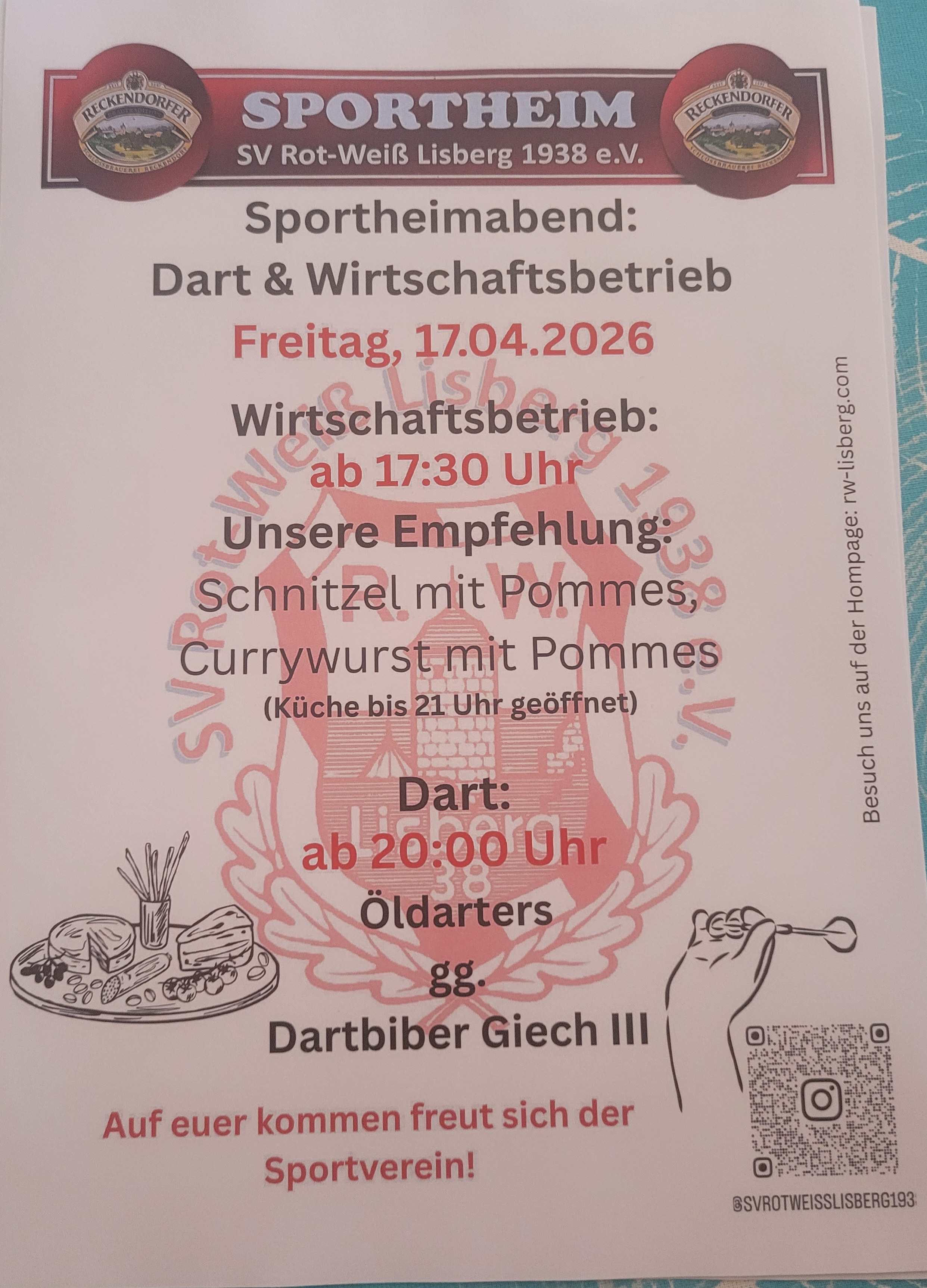 Sportheimabend mit Dart &Wirtschaftsbetrieb