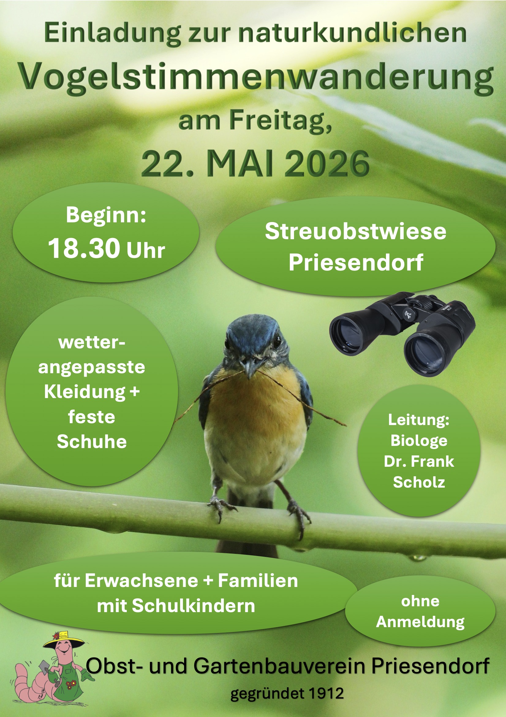 ‼️HINWEIS: Einladung zur abendlichen Vogelstimmenwanderung🦉🎵🐦‍⬛