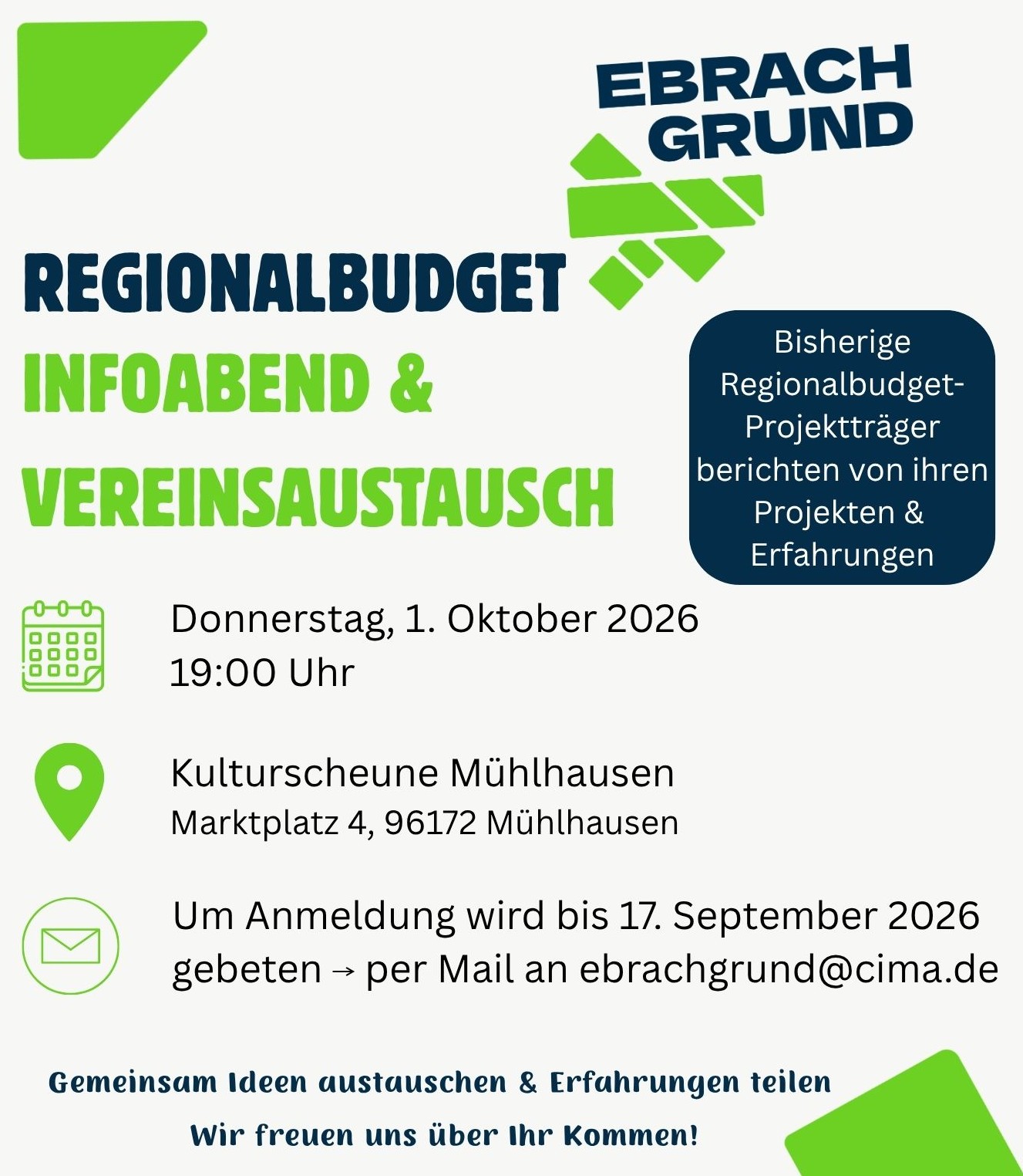 Erinnerung: Regionalbudget Infoabend am 1. Oktober 2026