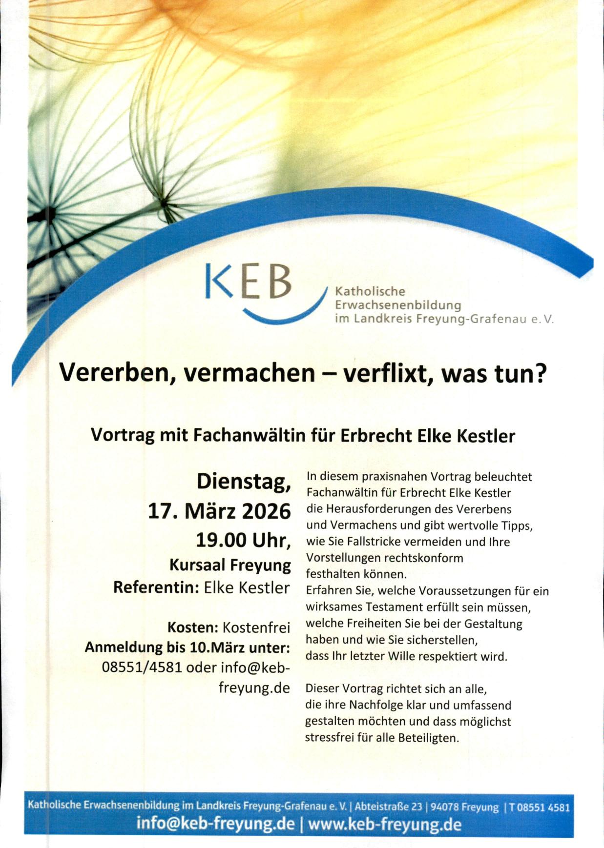 Vortrag mit Fachanwältin für Erbrecht Elke Kestler: Vererben, vermachen - verflixt, was tun?