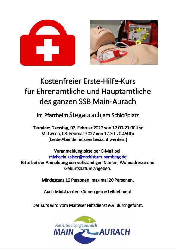 Kostenfreier Erste-Hilfe-Kurs für Ehrenamtliche des SSB Main-Aurach