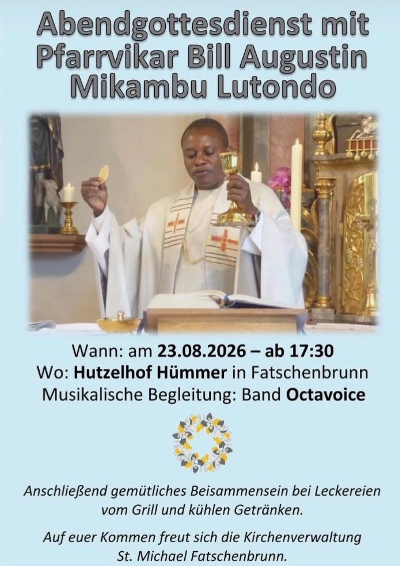 Gottesdienst mit Pfarrvikar  Bill Mikambu und Band OctaVoice