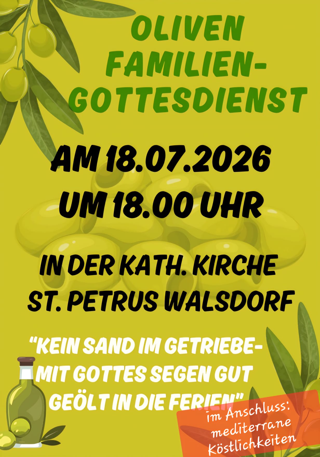 Familiengottesdienst am 18.7. um 18Uhr in Walsdorf