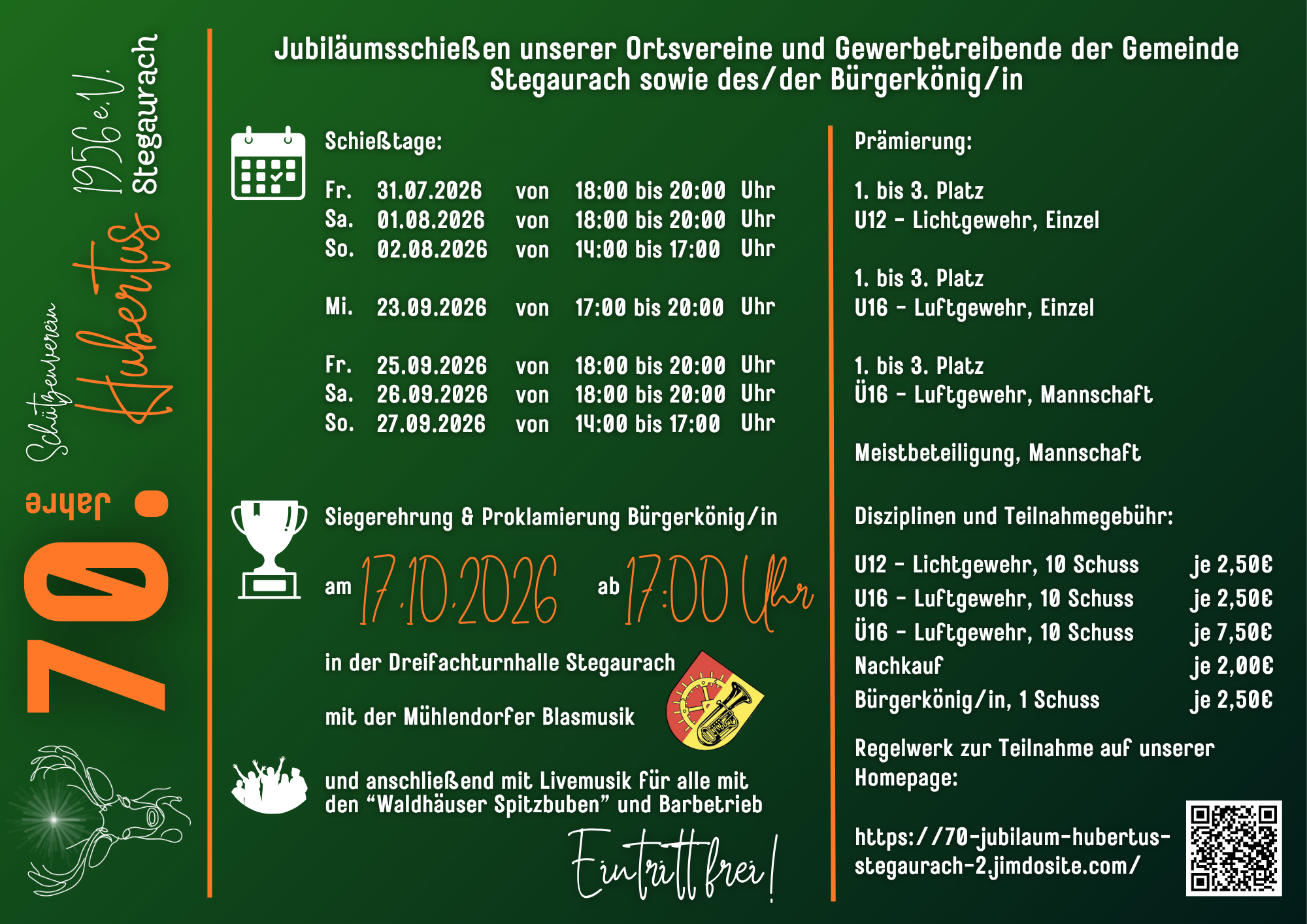 70 Jahre Schützenverein Hubertus 1956 e.V. Stegaurach – Feiert mit uns!