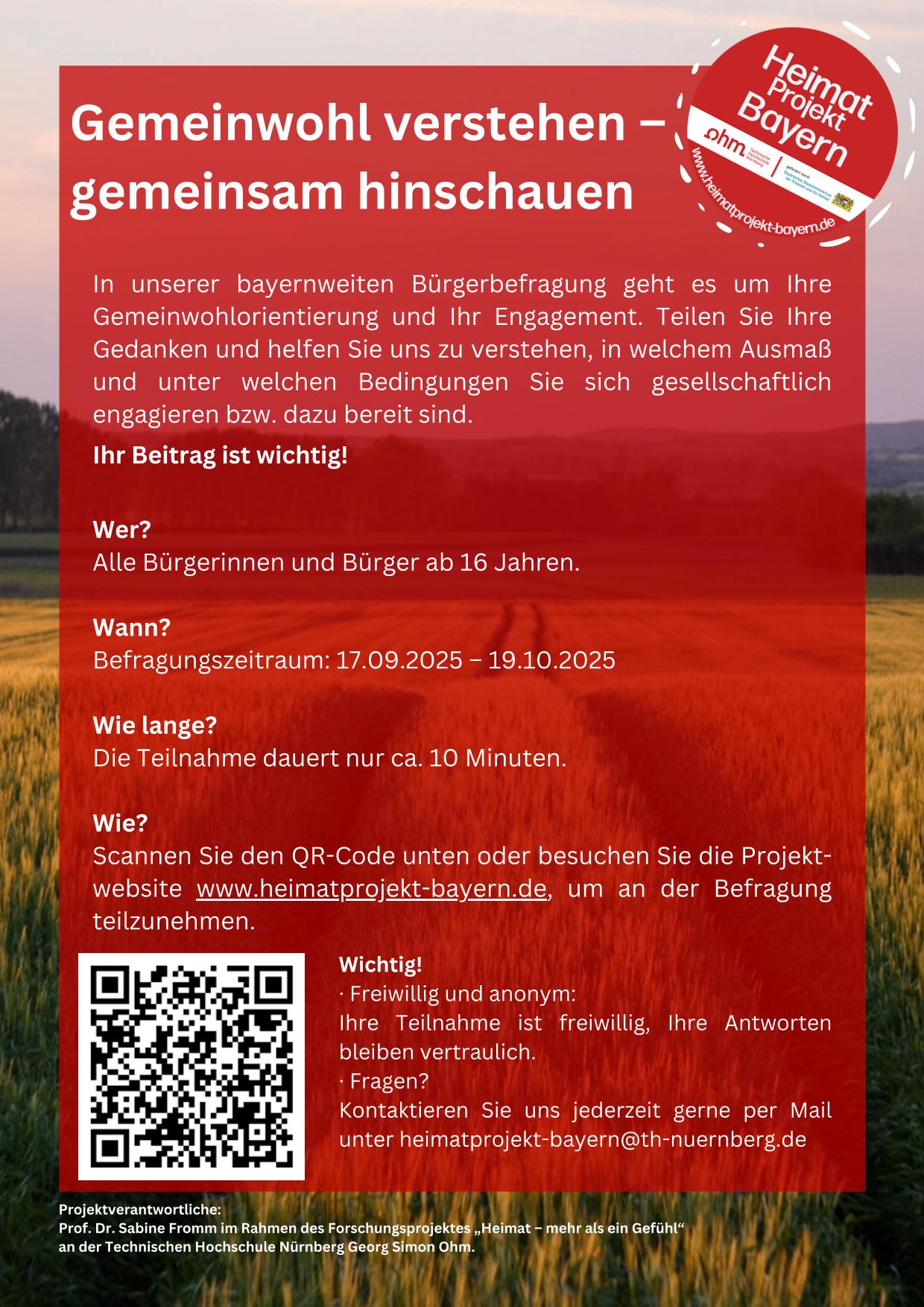 Ein Forschungsprojekt zum Mitmachen: 3. Bürgerbefragung zum Thema Demografischer Wandel und sozialer Zusammenhalt in ländlichen Regionen Bayerns